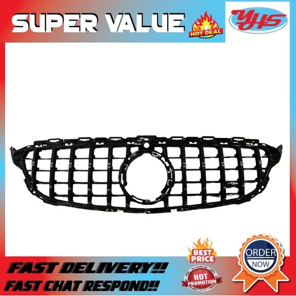 MERCEDES C205 CCLASS GLOSS BLACK FRONT GRILLE PANAMERICANA GT STYLE NEW OEM (2014-2019)